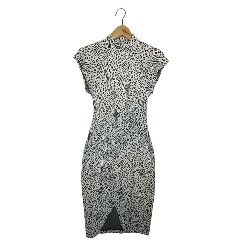 SCARLETT Black & White Leopard Wave Sheath Dress Size 3/4